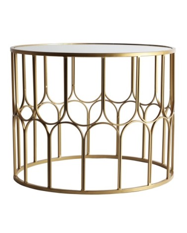 Table d'appoint en fer, miroir et bois doré 60x60x50