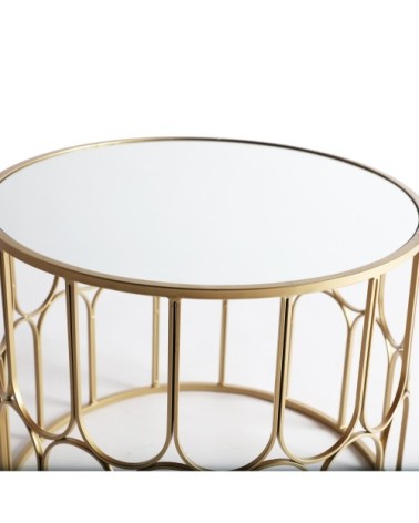 Table d'appoint en fer, miroir et bois doré 60x60x50