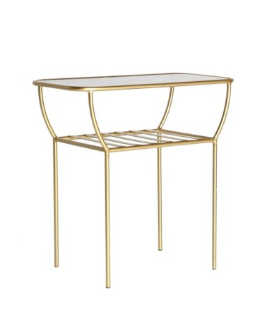 Table d'appoint en fer et verre doré 61x32x60