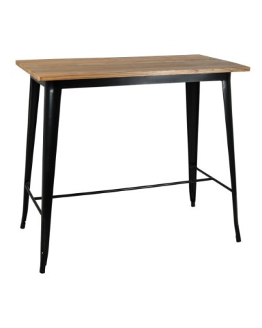 Table haute en métal laqué et bois d'orme huilé noir
