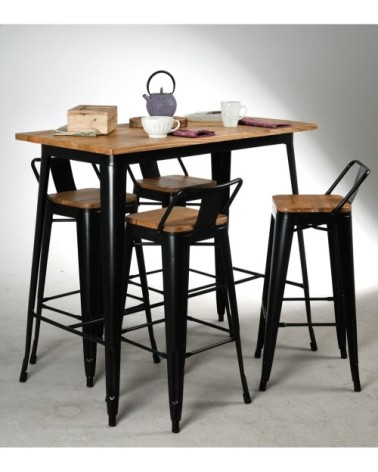 Table haute en métal laqué et bois d'orme huilé noir