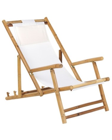 Salon de jardin en bambou et tissu blanc cassé