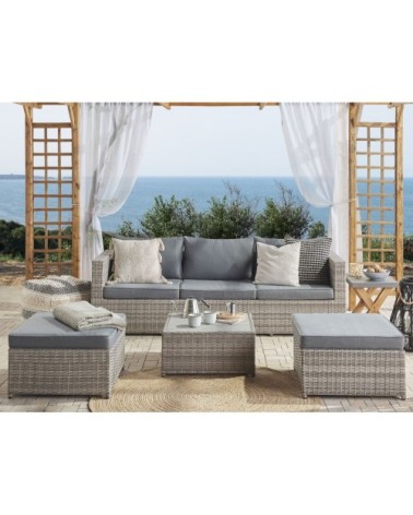Set de salon 5 personnes en polyrotin gris