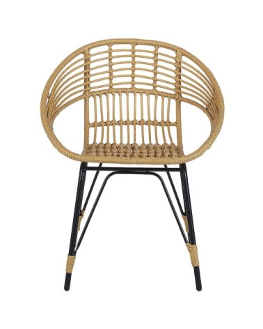 Salon de jardin bistrot effet rotin clair / pieds noirs