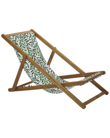 Lot de 2 chiliennes en bois d'acacia clair avec toile motif feuillage