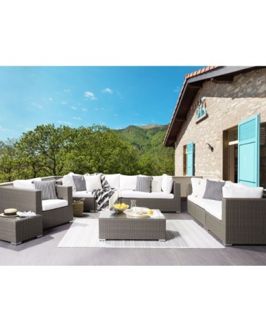Set de salon 8 personnes en polyrotin gris