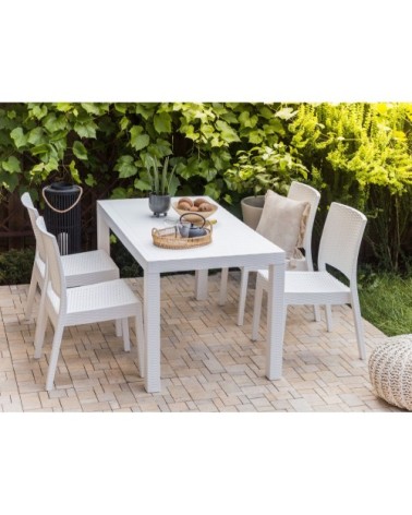 Table de jardin 6 personnes en matière synthétique blanc