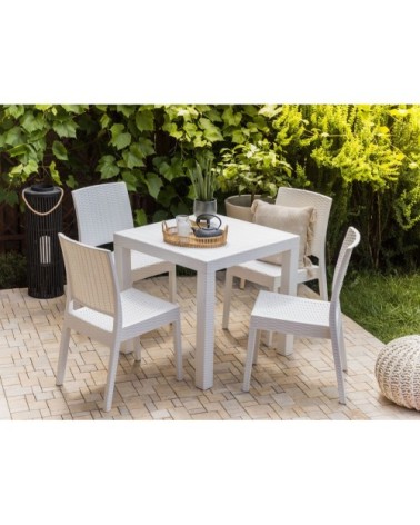 Table de jardin 4 personnes en matière synthétique blanc