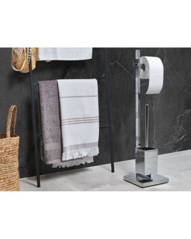 Porte papier toilette sur pied en acier argenté