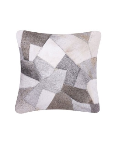 Coussin décoratif en cuir véritable gris 45x10cm