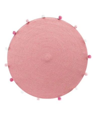Tapis rond pompons rose dragée D90cm