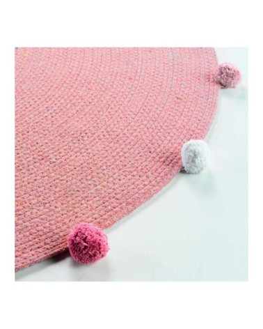 Tapis rond pompons rose dragée D90cm
