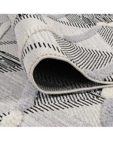 Tapis à relief motif lignes croisées gris et anthracite - 80x150