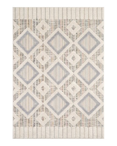 Tapis à relief motif losange crème et gris - 80x150
