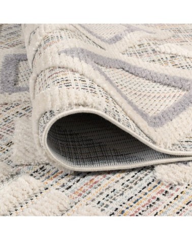 Tapis à relief motif losange crème et gris - 80x150