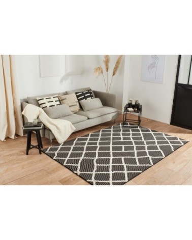 Tapis salon avec  franges motif en relief noir - 160x230