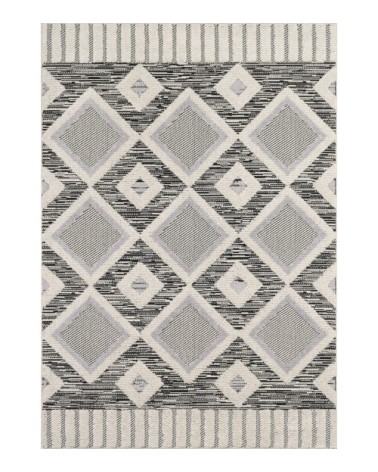 Tapis salon motif losange en 3D anthrcaite et noir - 160x230
