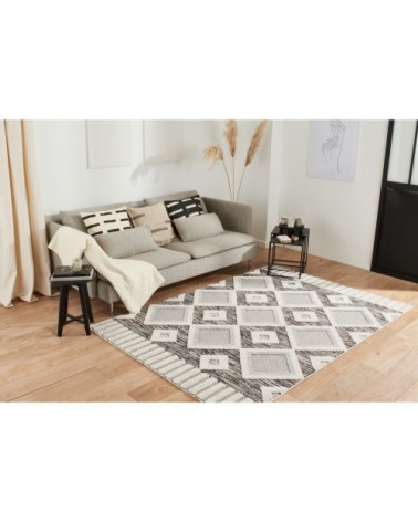 Tapis salon motif losange en 3D anthrcaite et noir - 160x230