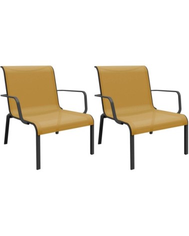 Fauteuils lounge en aluminium graphite et moutarde (Lot de 2)