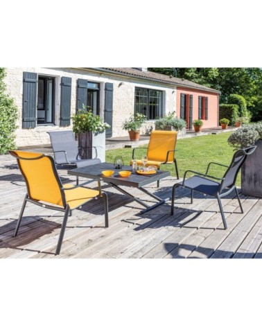 Fauteuils lounge en aluminium graphite et moutarde (Lot de 2)