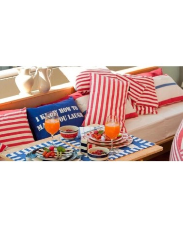 Coussin 100% coton 50 cm faro rouge - blanc cassé et bleu