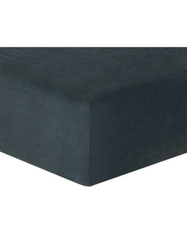 Drap housse lin lavé bleu de prusse 180x200x40