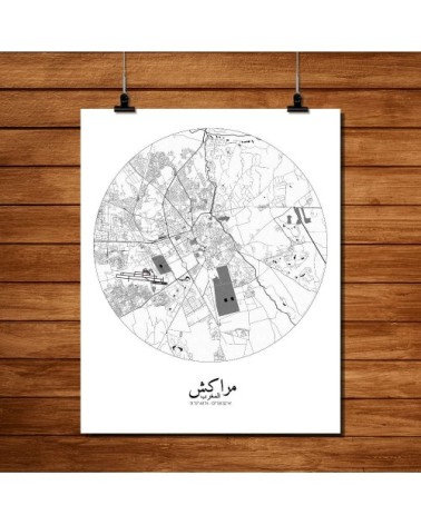 Affiche Marrakech Carte ronde 40x50