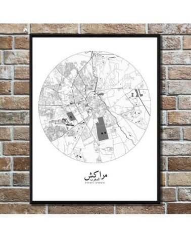 Affiche Marrakech Carte ronde 40x50