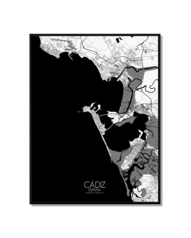 Affiche Cadix Carte N&B 40x50