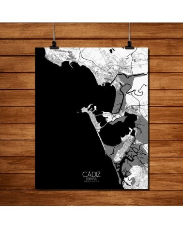 Affiche Cadix Carte N&B 40x50