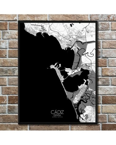 Affiche Cadix Carte N&B 40x50