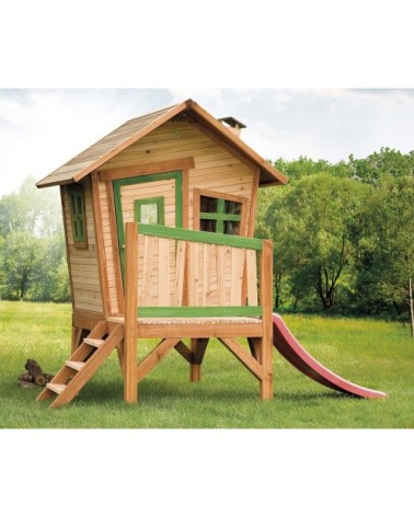 Cabane enfant originale avec terrasse sur pilotis robin