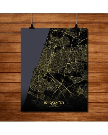 Affiche Tel aviv Carte Nuit 40x50