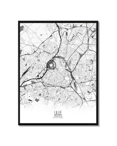 Affiche Lille Carte N&B 40x50