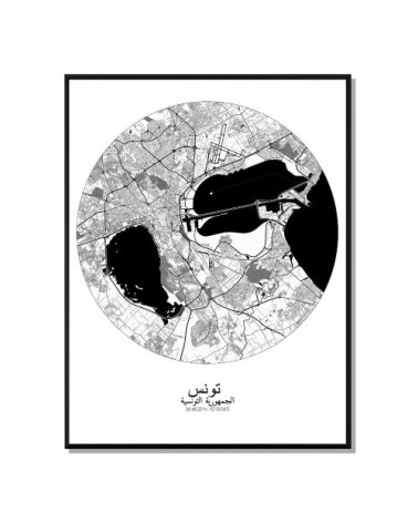 Affiche Tunis Carte ronde 40x50