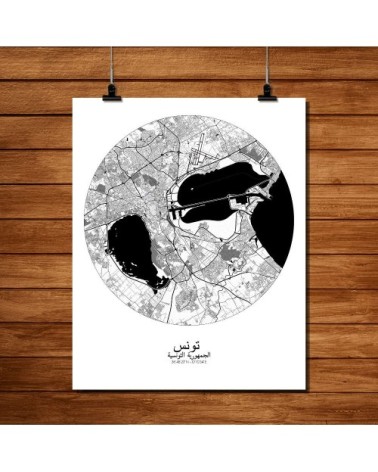 Affiche Tunis Carte ronde 40x50