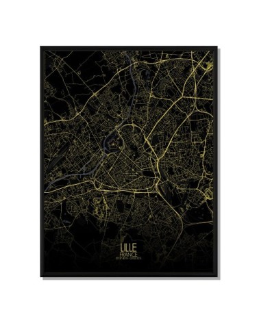 Affiche Lille Carte Nuit 40x50