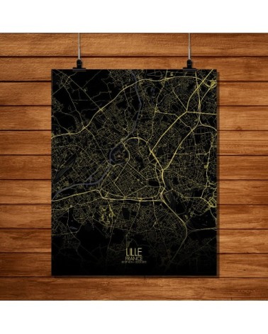 Affiche Lille Carte Nuit 40x50