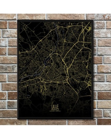 Affiche Lille Carte Nuit 40x50