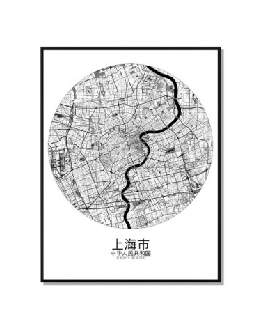 Affiche Shanghai Carte ronde 40x50