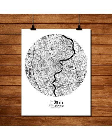 Affiche Shanghai Carte ronde 40x50