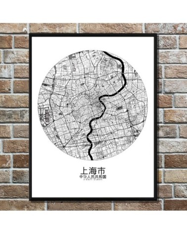 Affiche Shanghai Carte ronde 40x50