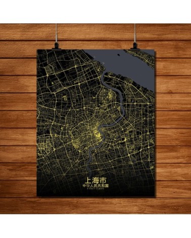 Affiche Shanghai Carte Nuit 40x50