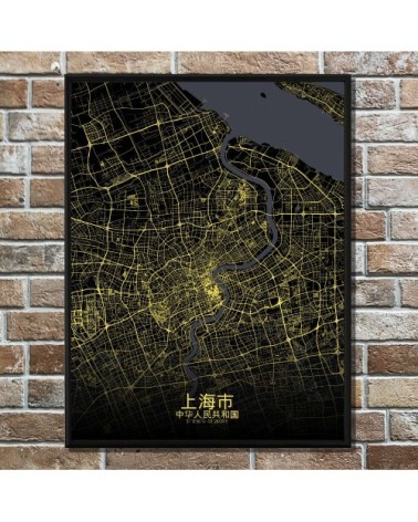 Affiche Shanghai Carte Nuit 40x50