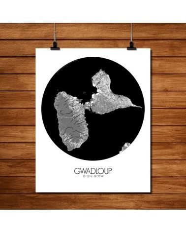 Affiche Guadeloupe Carte ronde 40x50