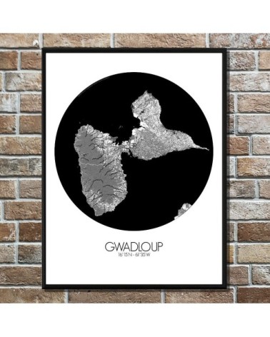 Affiche Guadeloupe Carte ronde 40x50