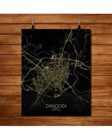 Affiche Saragosse Carte Nuit 40x50