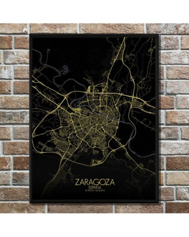 Affiche Saragosse Carte Nuit 40x50