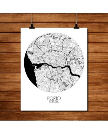 PORTO - Carte City Map Rond 40x50cm