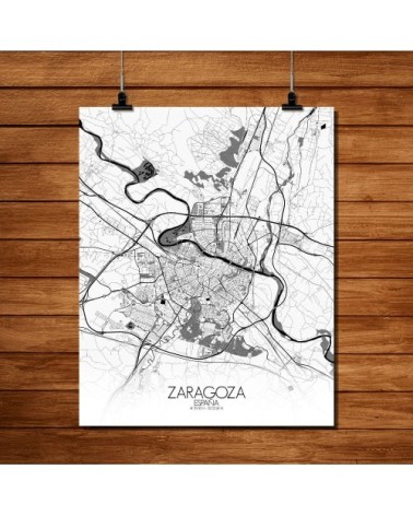 Affiche Saragosse Carte N&B 40x50